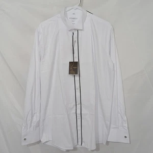 Vitarelli Italy Mens L Tuxedo Shirt 16.5 34/35 White/ Two Set Button Black Trim - Picture 1 of 15