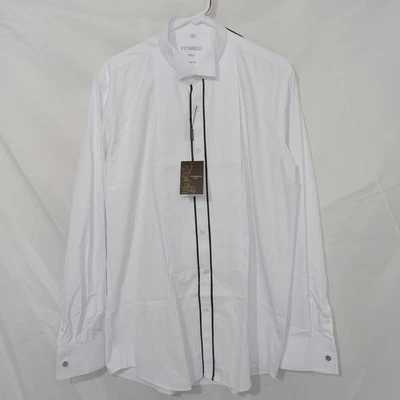 Vitarelli Italy Mens L Tuxedo Shirt 16.5 34/35 White/ Two Set Button Black Trim - Image 1 of 4