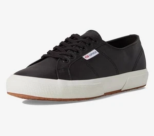 Superga 2750 Nappa Shoes Black Leather Low Top Sneaker Women's Size 8.5 NEW - Picture 1 of 9