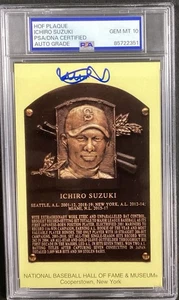Ichiro Suzuki Signed Gold HOF Plaque Postcard Yellow Autograph PSA/DNA Gem 10 #1 - Picture 1 of 3