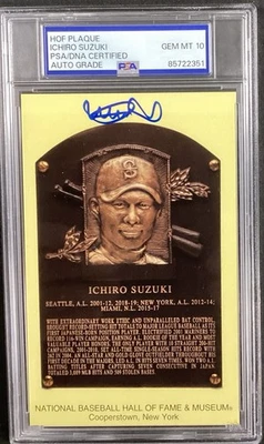 Ichiro Suzuki Signed Gold HOF Plaque Postcard Yellow Autograph PSA/DNA Gem 10 #1 - Image 1 of 3