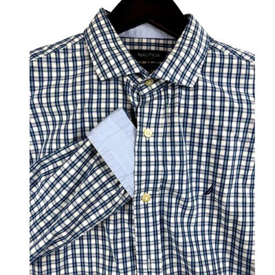 Camisa de vestir a cuadros de ajuste clásico Nautica para hombre talla 17 32/33 azul blanco verde Foto 1 de 4