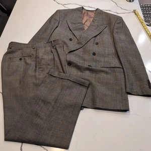 Aldo Conti Italia Prince of Wales Plaid Double Breasted Suit 40R 33X28 - Picture 1 of 22