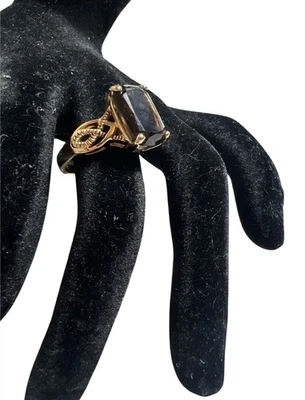 Lia Sophia Toasted Ring Size 9 Smokey Topaz Light GoldTone Emerald Cut Rare - Image 1 of 4