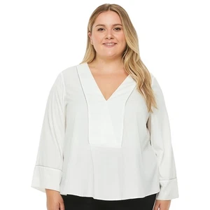 Alfani Women's White Long Sleeve V-Neck Blouse – Size Large - Picture 1 of 7
