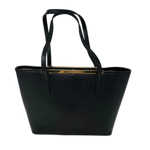 Ted Baker Isbell Crosshatch Shopper Tote Bag + Floral Print Pouch Black Leather  - Picture 1 of 10