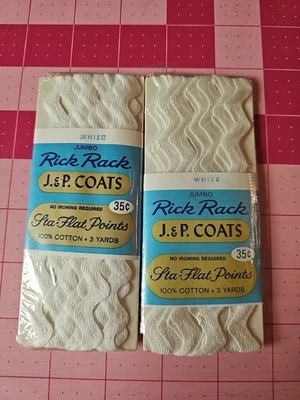 Vintage J & P Coats Jumbo Rick Rack White Trim 3 Yds New In Package Cotton EACH - Image 1 of 2