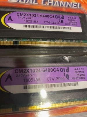 Lot of 4 Corsair PC2-6400 1 GB DIMM DDR2 Memory (CM2X1024-6400C4)  - Image 1 of 3