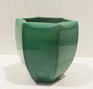 Antike Malachitglasblumentopf Glas geschliffen grün Dm. 13x 14cm C.Schlevogt - Bild 1 von 5