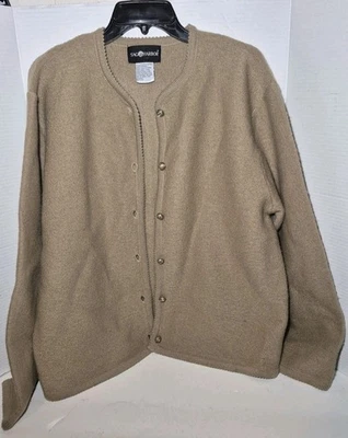Vintage Sag Harbor L Khaki Long Sleeve Cardigan Sweater 100% Wool Grandma - Image 1 of 4