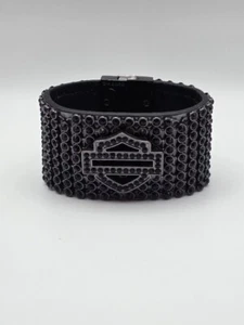 Harley Davidson Black Leather with Black Stones Cuff Bracelet 2013 - Picture 1 of 10
