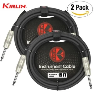 2er-Pack Kirlin 15 Fuß 1/4" Mono gerader Stecker/Stecker 20 AWG Gitarre Instrumentenkabel  - Bild 1 von 1