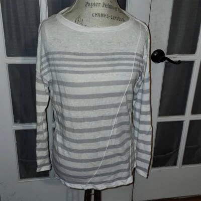 Suéter pequeño de lino a rayas gris blanco Rag & Bone Jean para mujer Foto 1 de 4