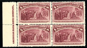 Scott 236 OG MNH FVF US 1893 Columbian Expo Imprint Block of 4 SCV $580+ - Picture 1 of 2