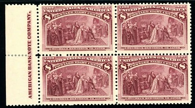 Scott 236 OG MNH FVF US 1893 Columbian Expo Imprint Block of 4 SCV $580+ - Image 1 of 2