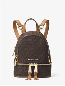 NEW Michael Kors Rhea Mini Convertible Logo Backpack Brown/Acorn Dust bag! - Picture 1 of 6
