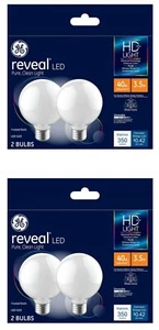 GE 2-Pack Reveal HD+ Globe Light Bulbs, G25, Frosted White, 2ct, 350 Lm, 3.5W 🆕 - Picture 1 of 10