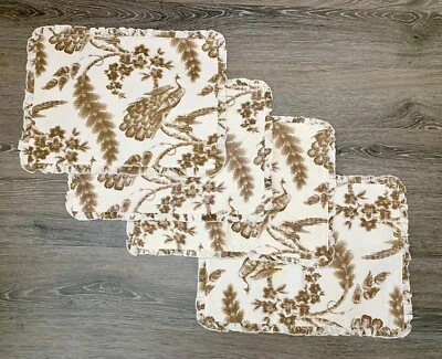 Anthropologie Set Of 4 Peacock Shabby Chic Ruffle Country Placemats Linen Blend - Image 1 of 4