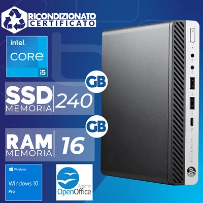 Mini PC Computer Dekstop HP 800 G4 i5  RAM 16GB SSD 240GB Win11 (Ricondizionato) - Immagine 1 di 4