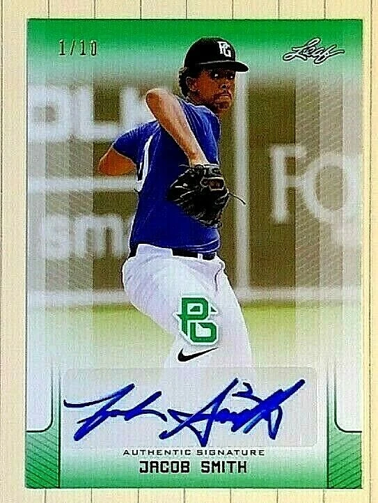 2017 Leaf Perfect Game Jacob Smith #BA-JS2 autógrafo #01/10 verde - Imagem 1 de 2