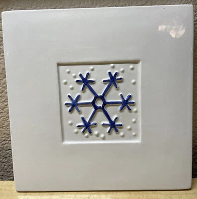 Ceramic SnowFlake Trivet Italy Stefani Ceramica Crate & Barrel 8" Square Painted - Image 1 of 4