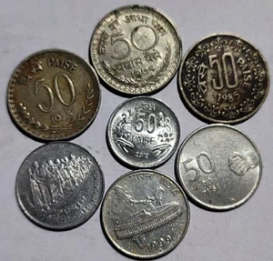 REPUBLIC INDIA - 7 DIFFERENT TYPES OF 50 PAISE COINS LOT - COPPER-NICKEL , STEEL - Picture 1 of 3