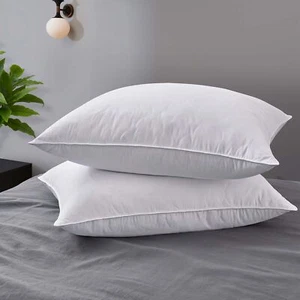 Set of 2 Soft to Medium Support Quilted Bed Pillows, 100% Feather Fill Pillows - Picture 1 of 10