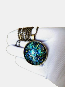 Opal Pendant; Huge Black Fire Resin Faceted Opal in Stainless-Steel Bronze - Picture 1 of 5