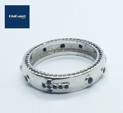 Anello rosario in argento 925 massiccio con zirconi neri a corona - Immagine 1 di 4