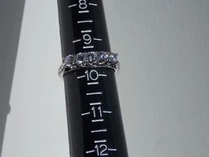 14k White Gold 5 Stone CZ Anniversary Wedding Band Ring Size 10 Weight 4.6 Grams - Picture 1 of 12
