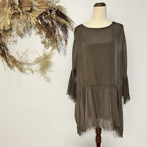 IMAGINE ITALY Womans Silk Overlay Top One Size 6-12 Brown Boho Flare Sleeve - Picture 1 of 11