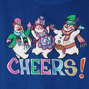 Vtg 1X Bob Mackie Sweatshirt Womens Blue Fleece Embroidered Snowman Cheers - Picture 1 of 10
