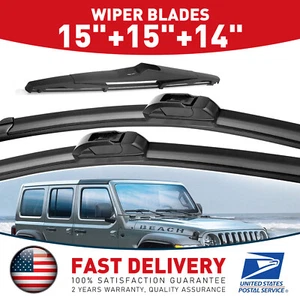 15"&15"&14" OEM Replacement Windshield Wiper Blades For Jeep Wrangler 2000-2023 - Picture 1 of 14