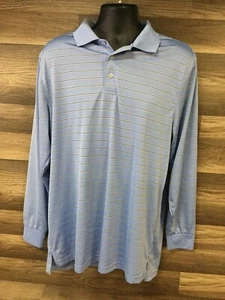 BYRON NELSON Polo Golf Shirt L Large Blue Stripe Long Sleeve Polyester. H2 - Picture 1 of 11