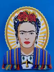 Frida Kahlo Mexican Artist Inspired Home Decoration Carved Wood Multicolor 7.25" - Picture 1 of 2