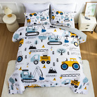 Construction Truck Twin Comforter Set for Boys Kids Forest Cars Vehicles Excavat