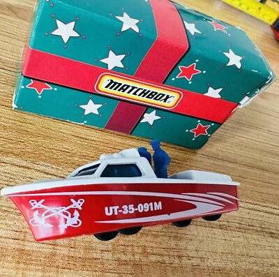 Matchbox Red Police Launch Boat Fire Rescue Series 1998 w Christmas Gift Box - Image 1 of 4