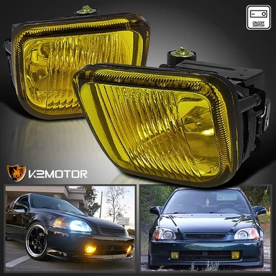 Fits 1996-1998 Honda Civic Yellow Bumper Fog Lights Driving Lamps+Switch Wirings - Imagem 1 de 4