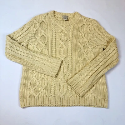 LL Bean Kids Wool Blend Fisherman Cable Knit Ivory Sweater Size Large 14-16 - Image 1 of 4