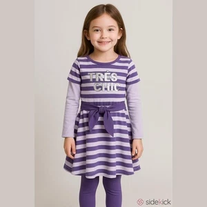 Crazy 8 Girls Dress Size Small 5 6 Purple Striped Tres Chic Knit Ties Belt NEW - Picture 1 of 7