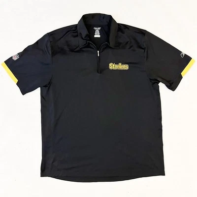 Camisa Polo Pittsburgh Steelers Reebok 1/4 Cremallera Hombres Talla L Negra NFL S/S Foto 1 de 4