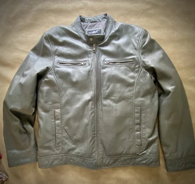 Black Rivet Mens XL Gray Soft Leather Motorcycle Jacket Coat - Image 1 of 4