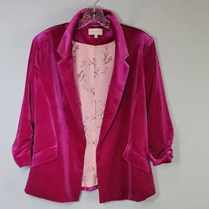 Blazer Skies Are Azul Magenta Rosa Frente Abierto Terciopelo Talla Grande Oficina - Imagen 1 de 7