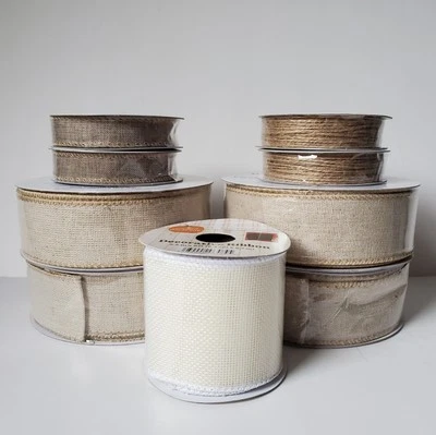 9 Ribbon Lot 4 Beige 1.5 In X 40" 4 Cording Twine 9' 1 Wired 2.5"x9' Wreaths Bow - Image 1 of 4