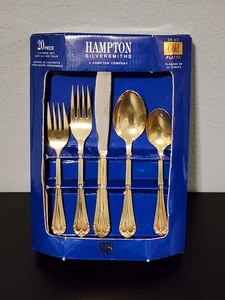 NEW IN BOX Hampton Silversmiths 24kt Gold Plated Katrinka FG Flatware 20 Piece - Picture 1 of 3