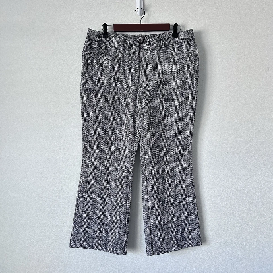 Worthington Ladies 12P Grey Black White Tweed Wide-leg Career Pants Belt Loops - Image 1 of 4
