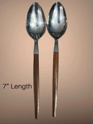 Vintage EKCO Eterna Canoe Muffin Flatware Teaspoons Tsp Stainless & Wood MCM 7” - Image 1 of 3