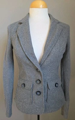 Blazer suéter con cuello manga acanalada gris mezcla lana "media y mitad" CAbi | XS | Foto 1 de 4