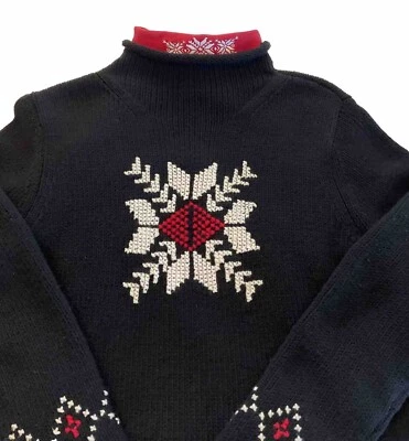Suéter Sonoma y Cuello Alto Mujer M/S Copo de Nieve Negro/Rojo/Blanco Suave De Colección Foto 1 de 4