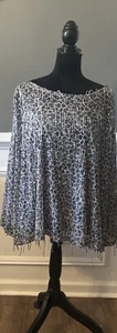 ASHLEY STEWART NWT leopard print boat neck sparkling bell sleeve blouse 34/36 - Picture 1 of 8